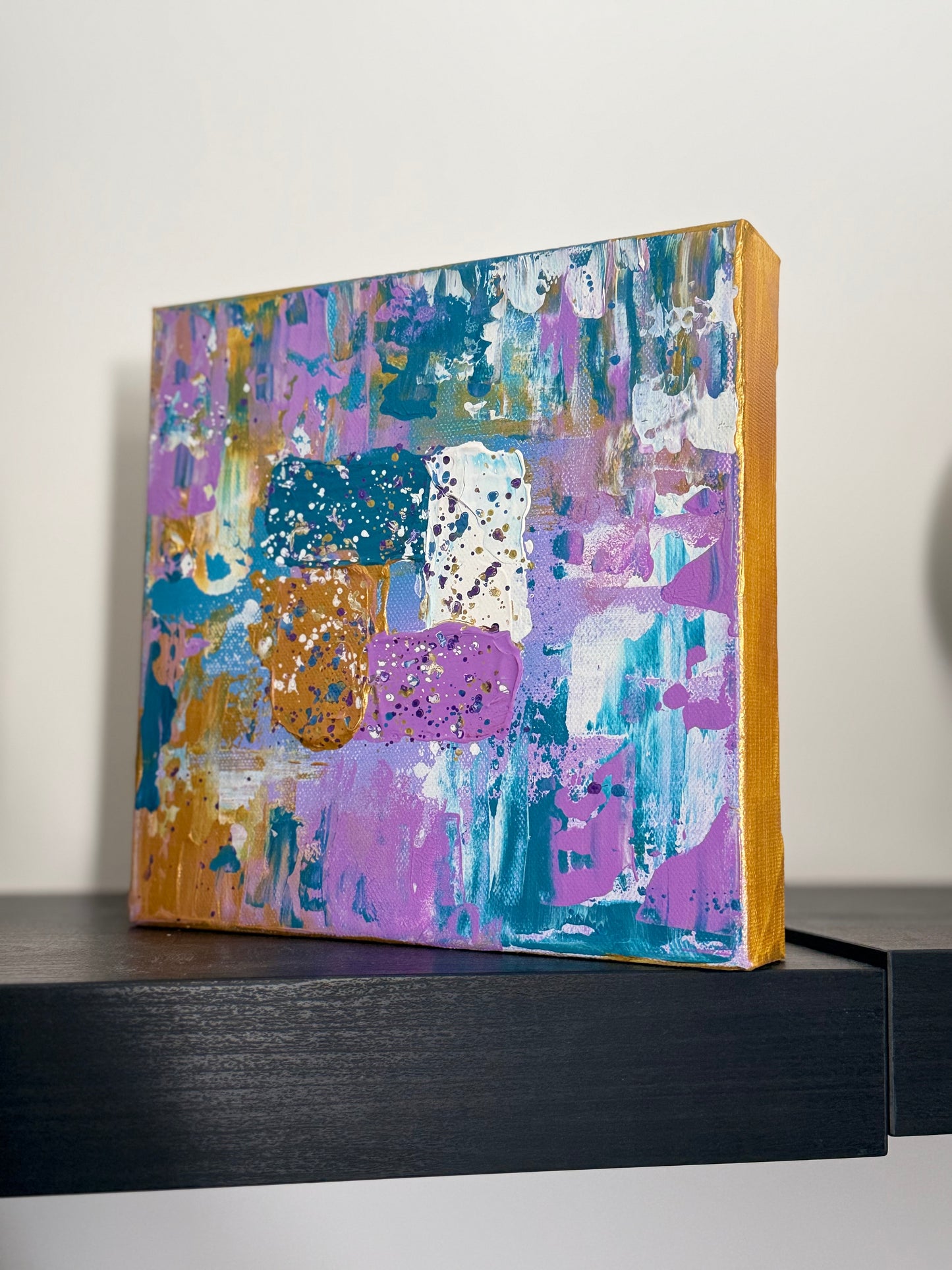One-of-a-kind Abstract Canvas - Blue Lilac Square