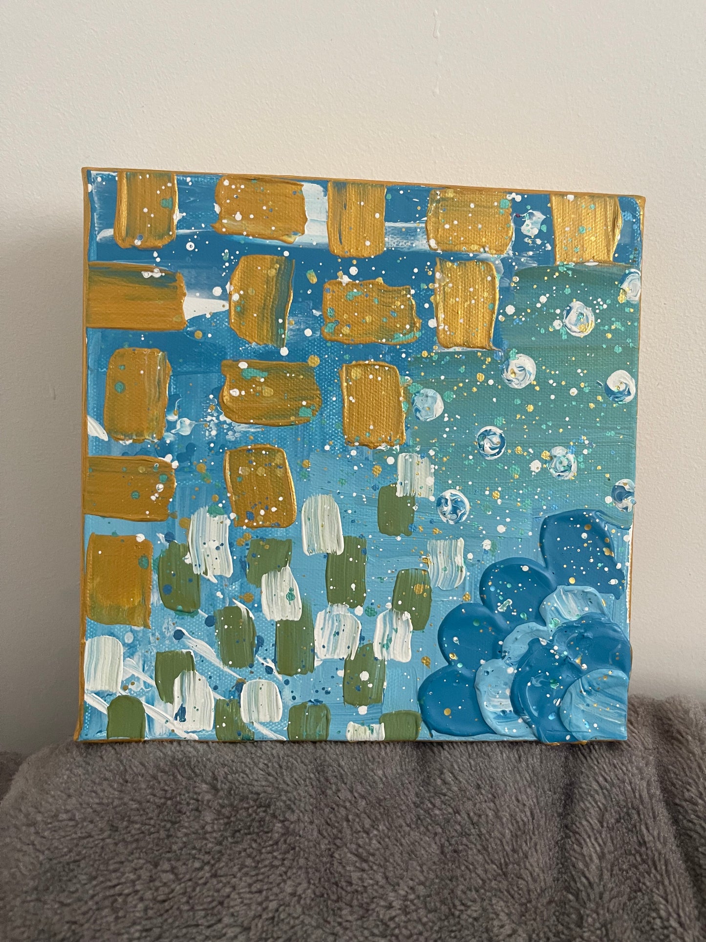 One-of-a-kind, Hand Painted Blue Abstract Canvas 8x8inch deep edge
