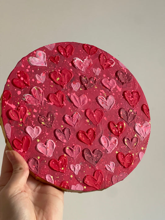 Red & Pink Textured, Abstract Heart Canvas 8x8inch