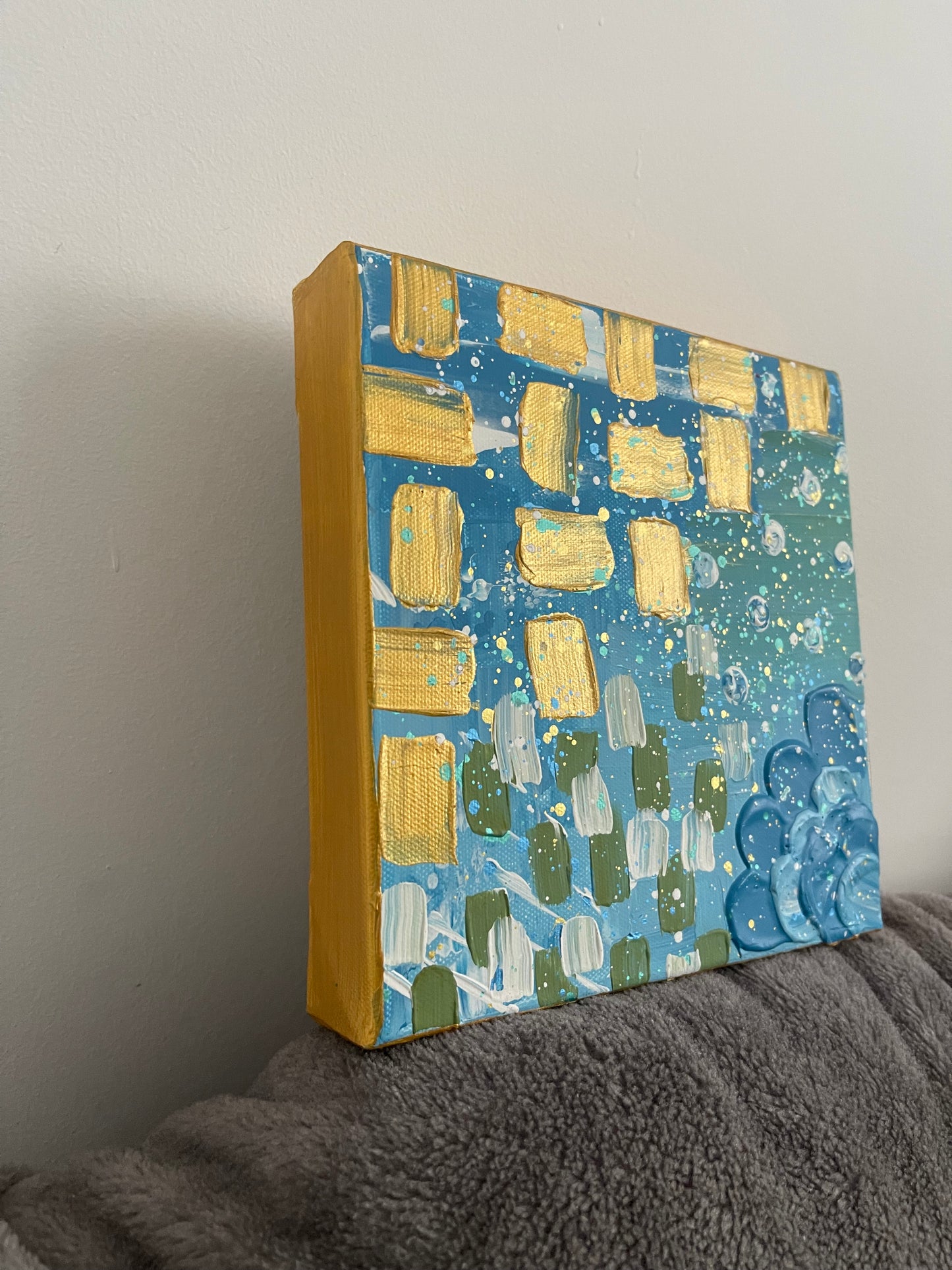 One-of-a-kind, Hand Painted Blue Abstract Canvas 8x8inch deep edge
