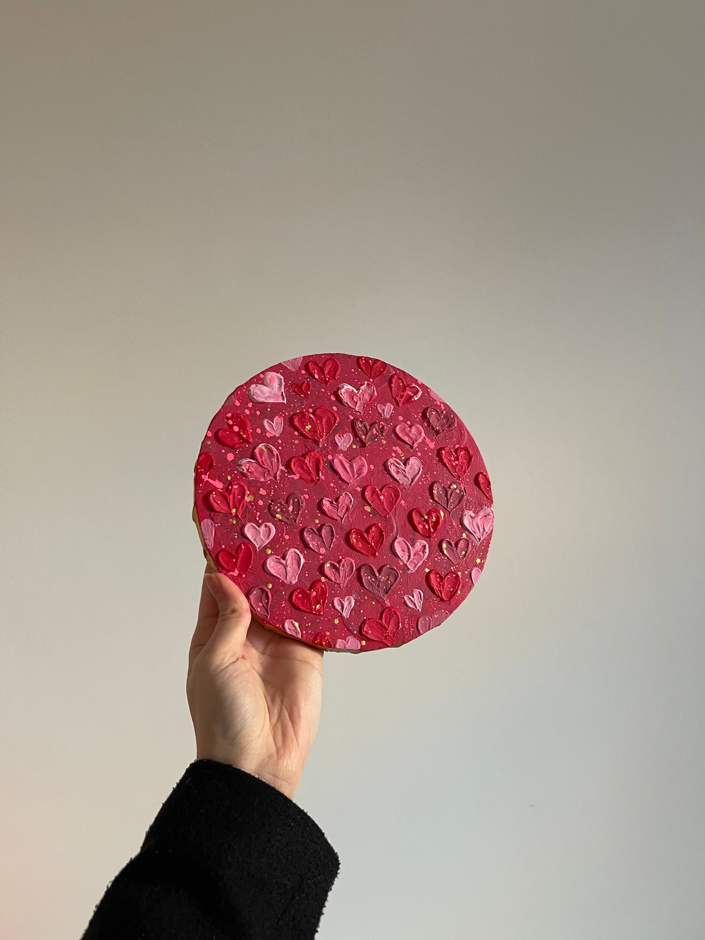 Red & Pink Textured, Abstract Heart Canvas 8x8inch