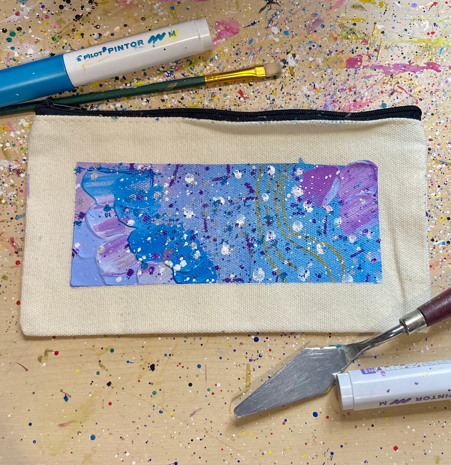 Hand Painted Pencil Case, Cosmetics Bag, Travel Pouch