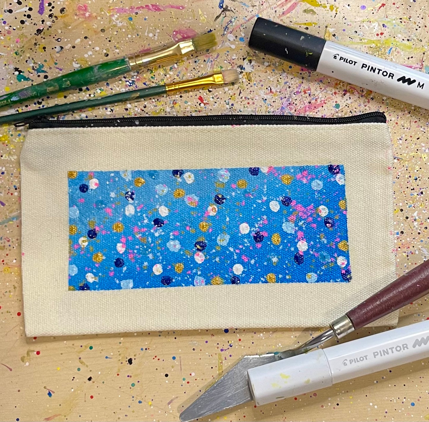 Hand Painted Pencil Case, Cosmetics Bag, Travel Pouch